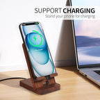 Wood Phone Stand, Desktop Wooden Phone Holder, Portable Office Phone Stand for Desk, Wood ipad Stand， Compatible with iPhone & All Cell Phones (Walnut)