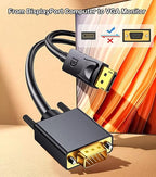 DisplayPort to VGA Cable 6FT, Display Port DP to VGA Adapter, 1080P@60Hz Video Cord from Laptop/Computer (DP) to Monitor/Projector (VGA), (Not Bidirectional, Not for HDMI or USB)