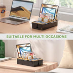 Pezin & Hulin Cord Organizer Box, Surge Protector Organizer, Device Charger Station for Phones & Tablets, Wood Charging Dock -with 6 Wire Cables, BUT NO Power Supply - Natural + Black