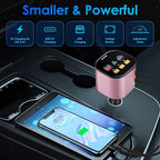 Retractable Car Charger,5 in 1 Fast Car Phone Charger 90W,Bluetooth 5.3 FM Transmitter Adapter,Handsfree Call,2 Retractable Cables and USB Cars Chargers for iPhone 15/14/13 (Pink)