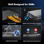24 Port Full Gigabit PoE Switch with 2 GE Uplink, 2 Gigabit SFP, IEEE802.3af/at Max 400W, YuLinca Unmanaged Rackmount Switch with VLAN and AI Watchdog