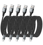 USB Type C Cable Fast Charging, 5 Pack[3/6/6/10/10FT] Braided C Charger Cables Compatible with iPhone 16/15, Samsung Galaxy S10 S9 S8 Plus, Note 10 9 8, LG V50 V40 G8 G7(Grey)