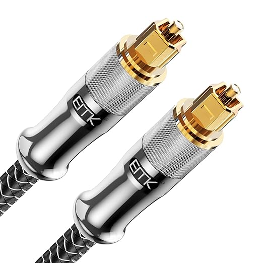 EMK 24K Gold-Plated Optical Audio Cable [1.5ft/0.5M] - Digital Toslink SPDIF Cable Compatible with Soundbar to TV, Home Theater - High-Speed Fiber Optic Cable (Silver)
