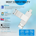 App-le Mfi Certified 128GB iDiskk iPhone Flash Drive,for Photos and Videos,Photo Stick, iPad Flashdrive,iPhone USB Storage, iPad iPhone Photo Storage Stick,for Mac,iPad,PC Thumb Drive Auto Backup