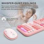 Wireless Keyboard and Mouse Combo, 104 Round Keys Full-Size Cute Colorful Pink Cordless Keyboard and Mouse with Retro Typewriter for PC/Mac/Laptop/Tablet/Computer/Windows Pink