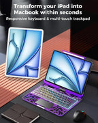 SIEBITU Clear Wireless Keyboard Case for iPad Air 11-inch (M3 2025/M2 2024) & iPad Pro 11-inch 4th 3rd 2nd 1st Gen, 7-Color Backlit with Multi-Touch Trackpad for 10.9" iPad Air 4th/5th Gen, Purple