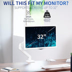 VIVO Single 17 to 32 inch Monitor Height Adjustable Counterbalance Mechanical Arm Desk Stand, Classic, Universal VESA Mount, White, STAND-V001OW