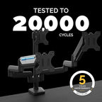 Fellowes Platinum Series Triple Monitor Arm for 27-Inch Monitors, Full Motion, 360° Rotation, VESA Mount with Grommet or Clamp, USB Ports, Ergonomic, Black, 8042601