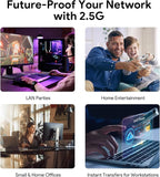 2.5G Ethernet Switch, 8 Ports Multi-Gigabit Ethernet Switch, Unmanaged, Fanless, Plug & Play, Reliable Network Splitter, Ideal for Gaming, NAS, PC, Silent, Desktop/ Wall Mount, Metal Design