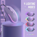 Seenda Wired Mouse - USB Computer Mouse with RGB Backlit Optical LED, Attached USB Cord for Laptops, Notebooks, Chromebook - Purple