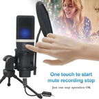 USB Gaming Microphone, Condenser Microphone, Podcast Microphone for PC, Plug & Play, Cardioid Polar Pattern, One-Touch Mute, for Streaming, Podcast, YouTube Videos