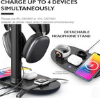 Airpod Max Charger Stand with 15w Wireless Charger, Suguder 4 in 1 Headset Holder for Apple Accessories Charging with AirPods Max/Pro/iWatch/iPhone/Vision Pro, Headphones Stand for Desk Organizer