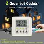 3-in-1 Dual Outlet Timer Plug with Interval Cycle for Indoor, 7 Day 24 Hour Programmable Digital Repeat Timer Switch(15A, 1875W)