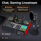 Podcast Microphone Bundle with Live Sound Card Audio Mixer, Podcast Equipment Bundle with 3.5mm BM800 Microphone for Pc/Youtube Live Streaming Singing Gaming, Sound Board with Voice Changer, Denoise