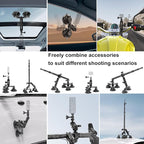 BRCOVAN Suction Cup Car Camera Mount Kit with Metal Extendable Selfie Stick, Dual Aluminum Alloy Arm, with Action Camera Adapter & 1/4"-20 Camera Thread, with Flagpole Accessories