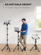 AMADA HOMEFURNISHING Foldable Projector Tripod, Multipurpose Laptop Stand with Removable Mouse Tray, Adjustable Height 25-63 Inch, Outdoor Movie Projector Stand, AMPS03