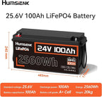 Lithium Battery 24V 100Ah LiFePO4 Batterys, Built-in 100A BMS with Low-Temp, 15000+ Deep Cycles, 2560Wh Lithium Iron Phosphate Battery, for RV Solar Energy Off Grid Trolling Motor