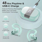 Wireless Earbuds Bluetooth 5.3 Headphones Sports, 48Hrs Playtime Bluetooth Earbuds with CVC 8.0 Mic, Stereo Bass Over Ear Bud with Earhooks, LED Display, IP7 Waterproof Earphon for Running Misty Blue