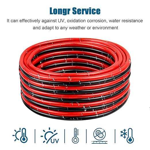8 Gauge Wire 2 Conductors Copper Wire, 8 AWG Battery Cable Oxygen Free Copper Wire for Solar Panel, Automotive, Trailer, RV and Speaker (8 Gauge 30FT)