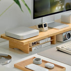 Bamboo Dual Monitor Stand Riser Natural, 2-Tier Desk Monitor Riser for 2 Monitors, Supports for PC Computer Monitor, Printer, Heavy TV Riser up to 300 lbs