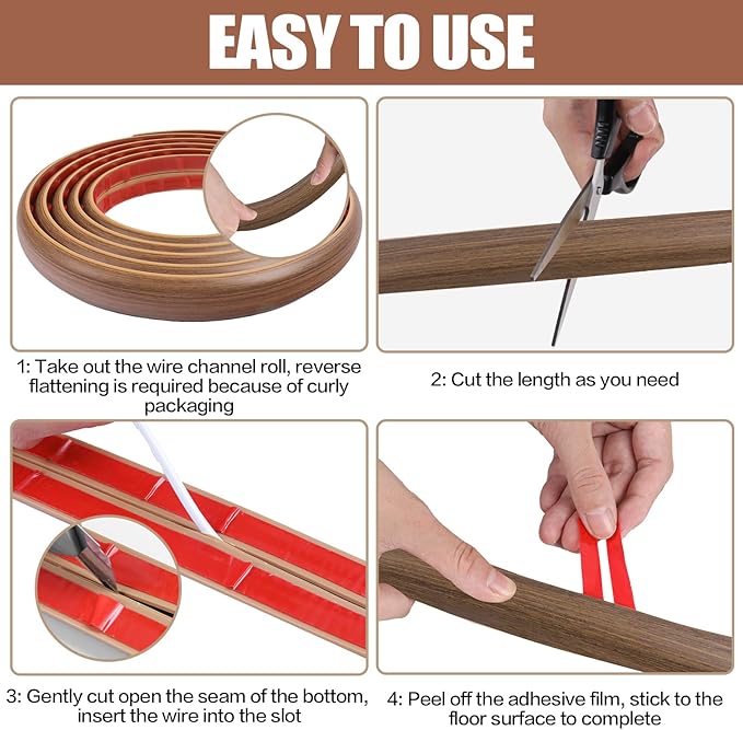 Floor Cord Cover Cable Cavity Self Adhesive Cord Hider Floor 10FT Floor Cable Management Power Cord Protector Floor Electric Cord Covers for Offices, Gym, Exhibitions (Misty Brown Wood, 1.18" x 10')