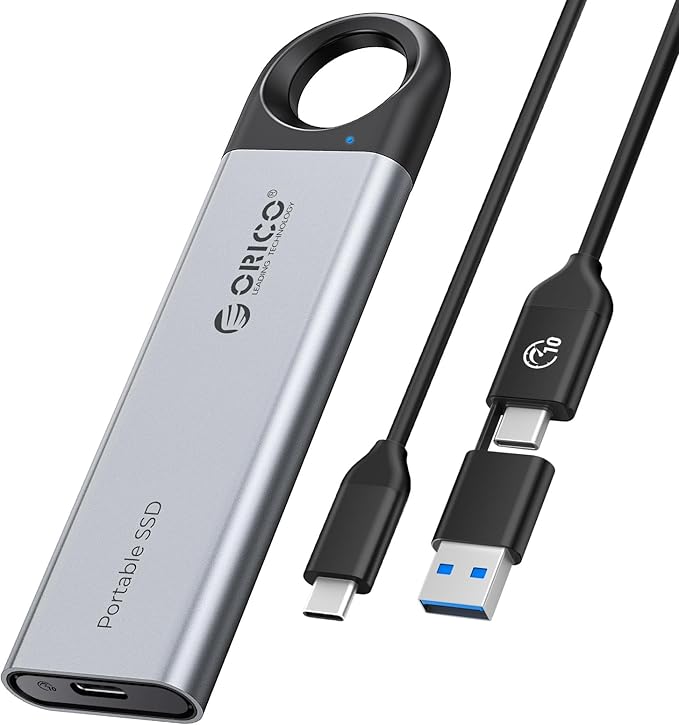 ORICO 1TB External SSD Up to 1050MB/s, Hanging Hole Design Portable Solid State Drive, USB C&A 2 in 1 Cable, Reliable Storage for Type-C Smartphone, Tablets, Laptops - C10