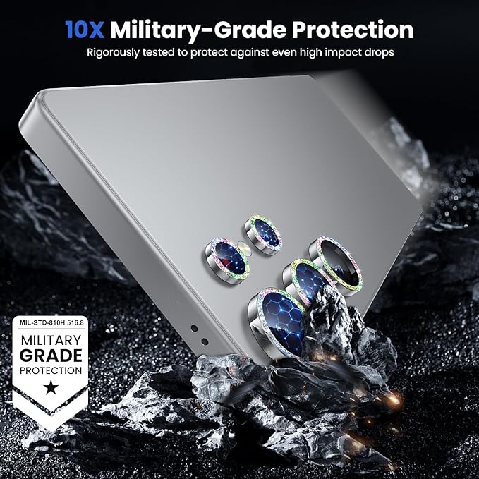 WSKEN for Samsung Galaxy S25 Ultra Camera Lens Protector - Ultra Thin Case Friendly, 9H Shatterproof Tempered Glass with Aluminum Metal Circle Camera Screen Protector Cover Accessories, Glitter Color