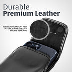 Turtleback Belt Clip for iPhone 16 Pro, 16e, 15 pro 14 Pro 13 Pro -Small- Fits w/Slim MagSafe Style Cases - Premium Black Leather, Vertical Belt Holder, Magnetic Closure, HD Rotating Belt Clip