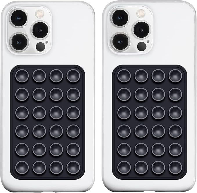 2 Pack Silicone Suction Phone Case Mount, Silicon Adhesive Phone Grip for Smartphones, Hands-Free Mirror Shower Phone Holder for Selfies, Tiktok Videos (Black)