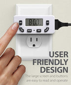 Fosmon Digital Timer for Electrical Outlets, Indoor 24 Hour Light Timer Programmable, Mini Plug in Outlet for Lamps, Fans, Grow Lights, 2 On/Off Programs, 15A/1875W, ETL Listed
