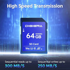 64GB LSU200 SDXC UHS-II Memory Card - up to 300MB/s, C10, U3, V90, 8K, SD Card for Computers, Digital Cameras, Home Theatre Devices, Car Navigation Systems (1 Pack)