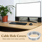 uxcell Desk Grommet, 2-3/8" (60mm) Zinc Alloy Cable Hole Cover Wire Cord Organizer with Marked Cable Ties for Home Office Desktop Wire, Silver Tone