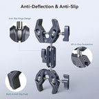 SMALLRIG Double Clamp Mount, Umbrella Clamp, Super Clamp Arm, for Chair, Pole, Tripod, C Stand, Handlebar, All Metal Max Load Capacity 3.5kg