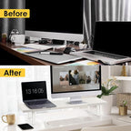 Dual-Monitor-Stand-Riser-For-Desk Adjustable Length 32-40 Inch，Large Desktop Computer Monitor Riser For 2 Screens，Desk Shelf Organizer Riser Stand For Computer/Laptop/PC/Printer/TV White