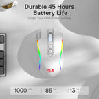 Redragon M810 Pro Wireless Gaming Mouse, 10000 DPI Wired/Wireless Mouse w/Rapid Fire Key, 8 Macro Buttons, 45-Hour Power Capacity and RGB Backlit for PC/Mac/Laptop