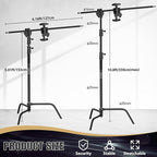 LOMTAP C Stand Light Stand Stainless Metal Photography Kit - Heavy Duty 10.8ft/330cm Vertical Pole, 4.2ft/128cm Boom Arm, Adjustable Base, Water Sandbag, 2 Grip Heads, 3 Clips for Softbox, Reflector
