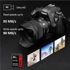 Professional 32GB Class 10 U3 Memory Card - Up to 95MB/s for Cameras & Camcorders - Red/Black