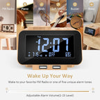 USCCE Digital Alarm Clock Radio - 0-100% Dimmer, Dual Alarm with Weekday/Weekend Mode, 6 Sounds Adjustable Volume, FM Radio w/Sleep Timer, 2 USB Charging Ports, Thermometer, Battery Backup(Wood Grain)