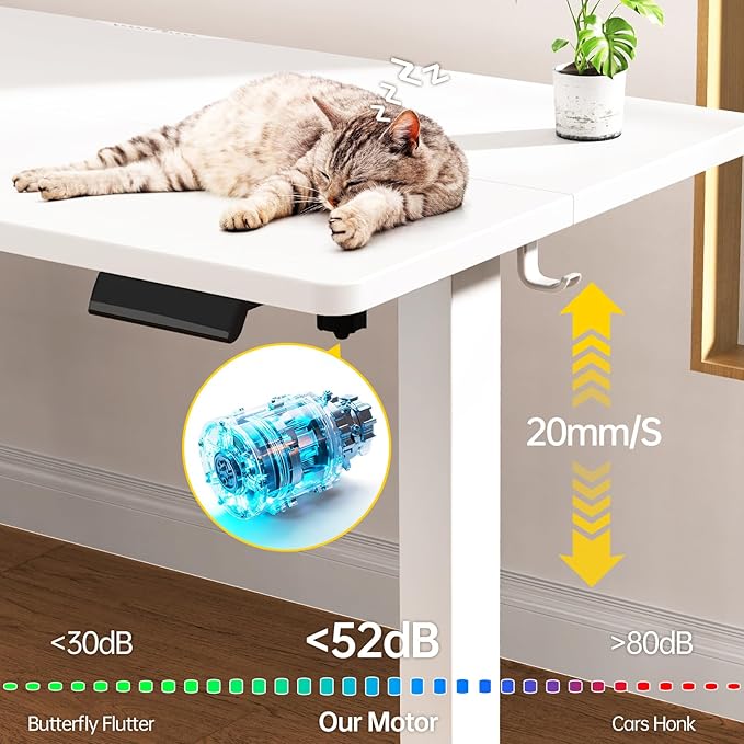 Veken 47.2 Inch Large Electric Standing Desk, Heights Adjustable, Sit to Stand Up, Work Home Office Computer Table for Study, Walking Pad, Writing, and Games, Wooden Desktop Desks, White