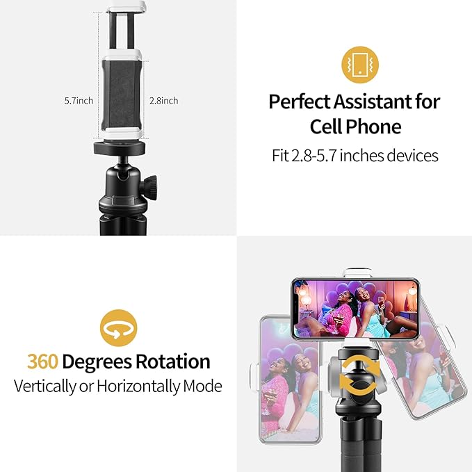 Sensyne Phone Tripod, Flexible Cell Phone Tripod with Phone Holder and Wireless Remote, Mini Travel Tripod Stand, Compatible with All Cell Phones, Cameras