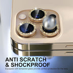Choiche [3+1 for iPhone 13 Pro/iPhone 13 Pro Max Camera Lens Protector Bling, 9H Tempered Glass Camera Cover Screen Protector Metal Ring Decoration Accessories (Glitter-Gold)