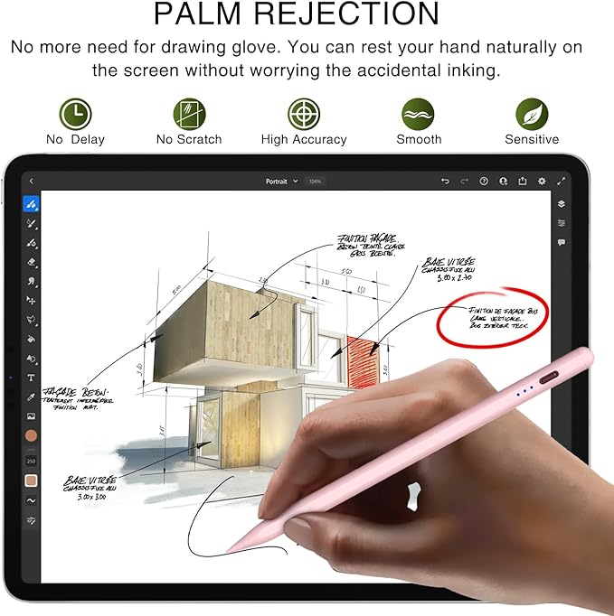 Pen for iPad 2018-2025, HATOKU 15 Mins Fast Charging Pencil 1st Gen with Tilt & Palm Rejection Compatible with iPad Air 3/4/5/M2/M3, iPad mini 5/6, iPad 6/7/8/9/10/11, iPad Pro 11"/12.9"/M4 (Pink)