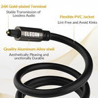 Elecan Optical Audio Cable 30 Ft Digital Audio Toslink Cable Cord-Fiber Optic-Gold Plated-Flexiable&Durable-for Home Theater,Sound Bar,PS4&Xbox-with 4 Right Angled and Mini Toslink Adapters+Ties