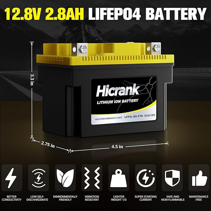 YTX4L-BS STD Standard Lithium Motorcycle Battery - 12.8V 2.8Ah 150CCA LiFePO4 Powersports Battery for ATV, Scooter, Snowmobile, Jet Ski, Honda Grom, Yamaha, Suzuki, CAN-AM, Generator