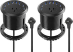 Jgstkcity 65W USB-C Hidden Desktop Power Grommet: 1 AC Outlet,8 USB Charging Ports,3'' Hole Flush Mount Pop-Up Power for Conference Tables & Nightstands (Black, 6 FT - 2PCS)