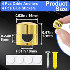 4 Sets Charger Holders for Cords, Gold Color Adjustable Cable Anchor Holders, Adhesive Metal Cord Clips, Cable Management Wire Organizers for Desk, Office, Nightstand