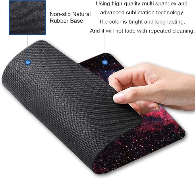 Galaxy Glitter Nebula Mouse Pad, Blue Red Space, Waterproof Non-Slip Rubber Base, 9.5"x7.9" Inch