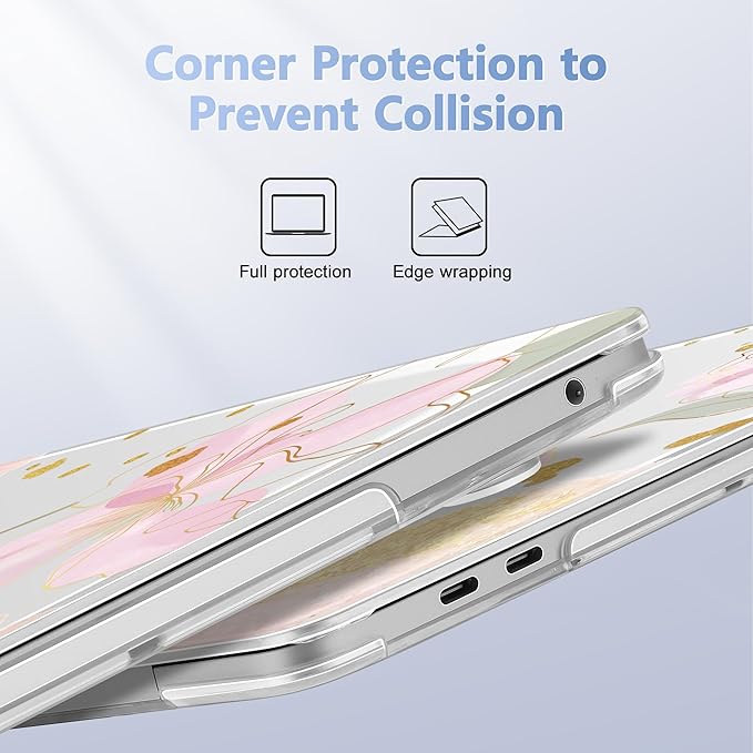 Case for MacBook Pro 13 inch with/Without Touch Bar (2016-2022, M2 A2338 M1 A2289 A2251 A2159 A1989 A1706 A1708), Hard Shell + Keyboard Cover + Dust Plug - Gold Blossom Flowers