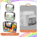 18 Packs Large Toy Storage Bags with Labels, Clear PVC Bags Travel Waterproof Kids Toy Organizer Bags with Zipper for Building Blocks Puzzle Kids Books (Black)