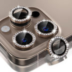 Choiche Compatible for iPhone 16 Pro/iPhone 16 Pro Max Camera Lens Protector Bling, 9H Tempered Glass Camera Cover Screen Protector Metal Ring Decoration Accessories (Diamond-Titanium Desert)